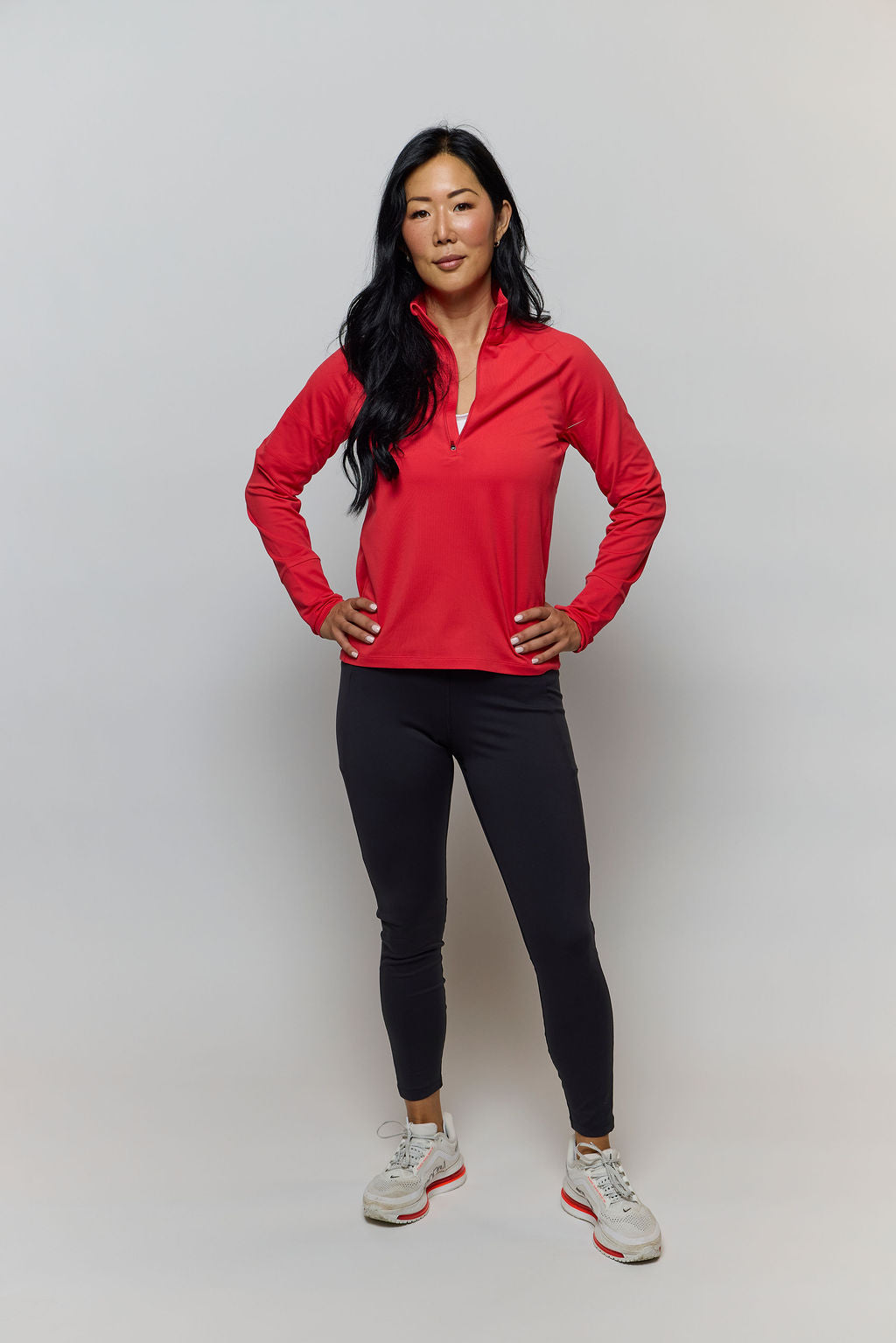 Foudy Mid-Weight Long Sleeve ½ Zip Top Hot Coral