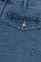 Dusk Blue Flap Pockets Denim Shorts