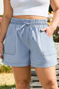 Beau Blue Pocketed Drawstring High Waist Plus Size Denim Shorts Beau Blue 80%Cotton+20%Polyester