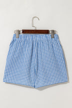 Fern Green Vintage Plaid Print High Waisted Loose Wide Leg Shorts