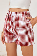 Fern Green Vintage Plaid Print High Waisted Loose Wide Leg Shorts