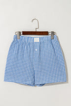 Fern Green Vintage Plaid Print High Waisted Loose Wide Leg Shorts