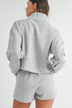 Light Grey Stand Neck Zipped Sweatshirt and Shorts Set