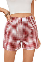 Fern Green Vintage Plaid Print High Waisted Loose Wide Leg Shorts