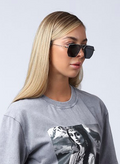 WO|MN logo aviator sunglasses metal and acetate frame- silver with black polarized lenses