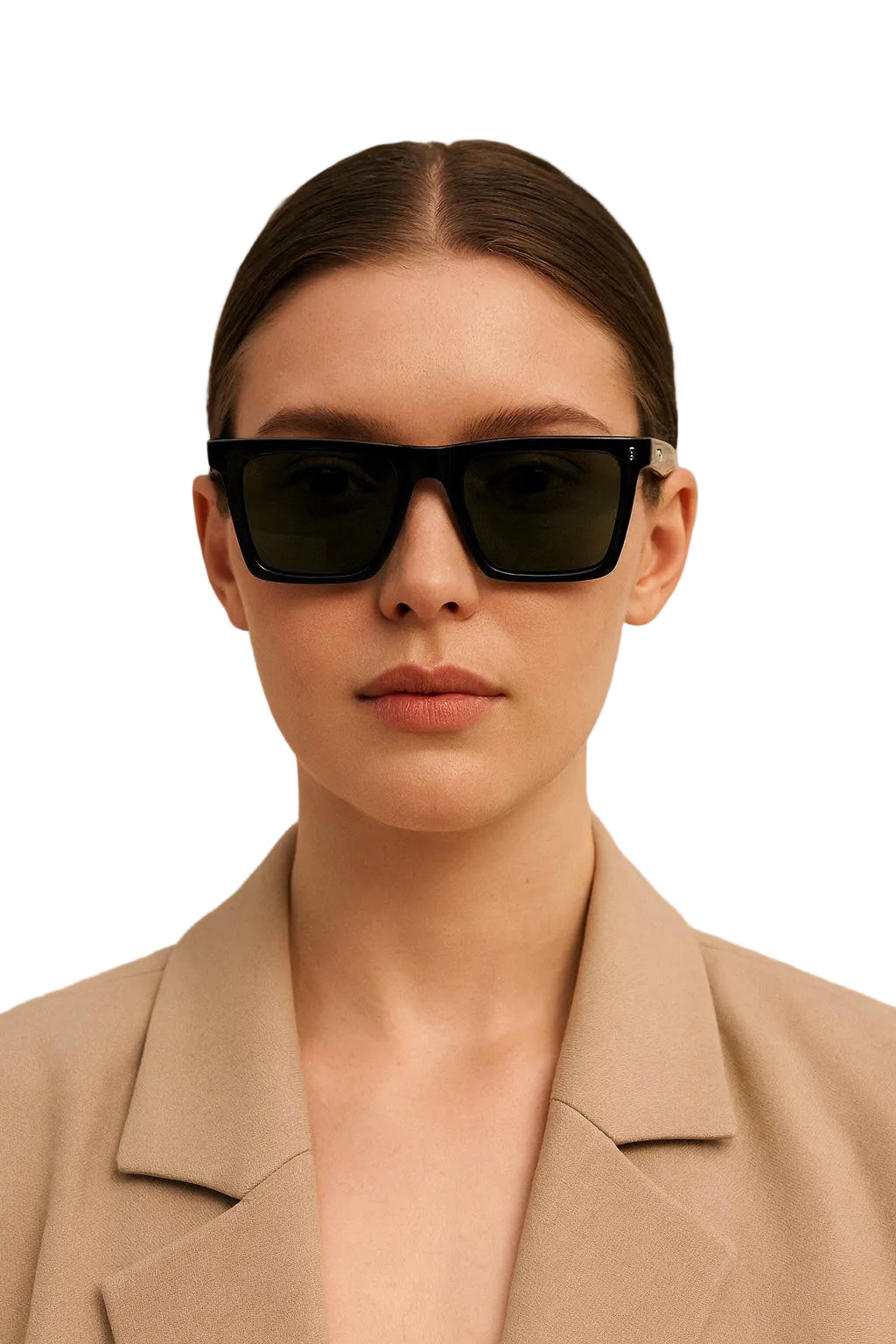 WO|MN sleek and square polarized sunglasses-green lenses, black acetate frame