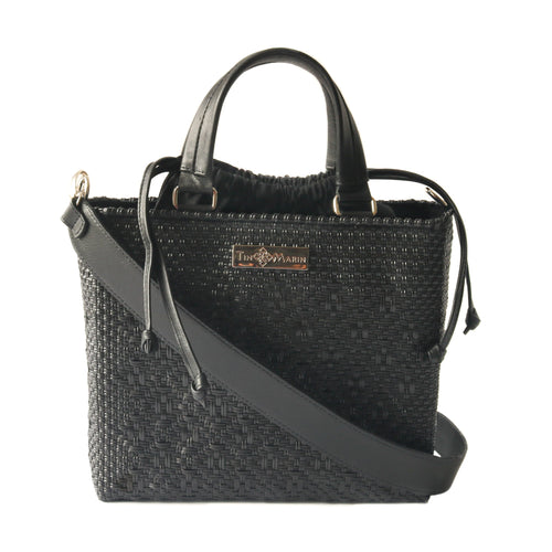 All Black Medium Woven Crossbody Drawstring Bag black