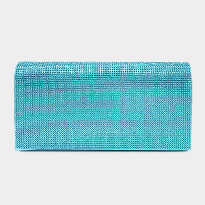 Bling Solid Evening Clutch Crossbody Bag Aqua