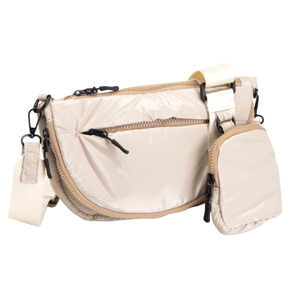 Glossy Puffer Half Moon Crossbody Bag Glossy Beige