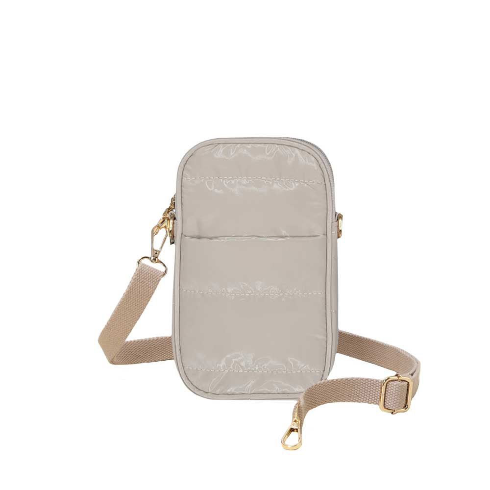 Glossy Puffer Rectangle Crossbody Bag Beige