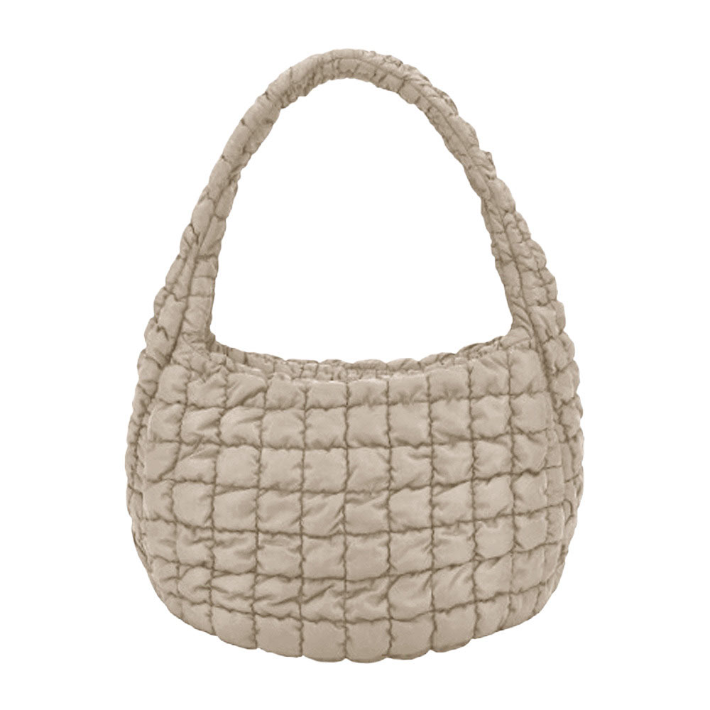 Quilted Puffer Shoulder Crossbody Bag Beige