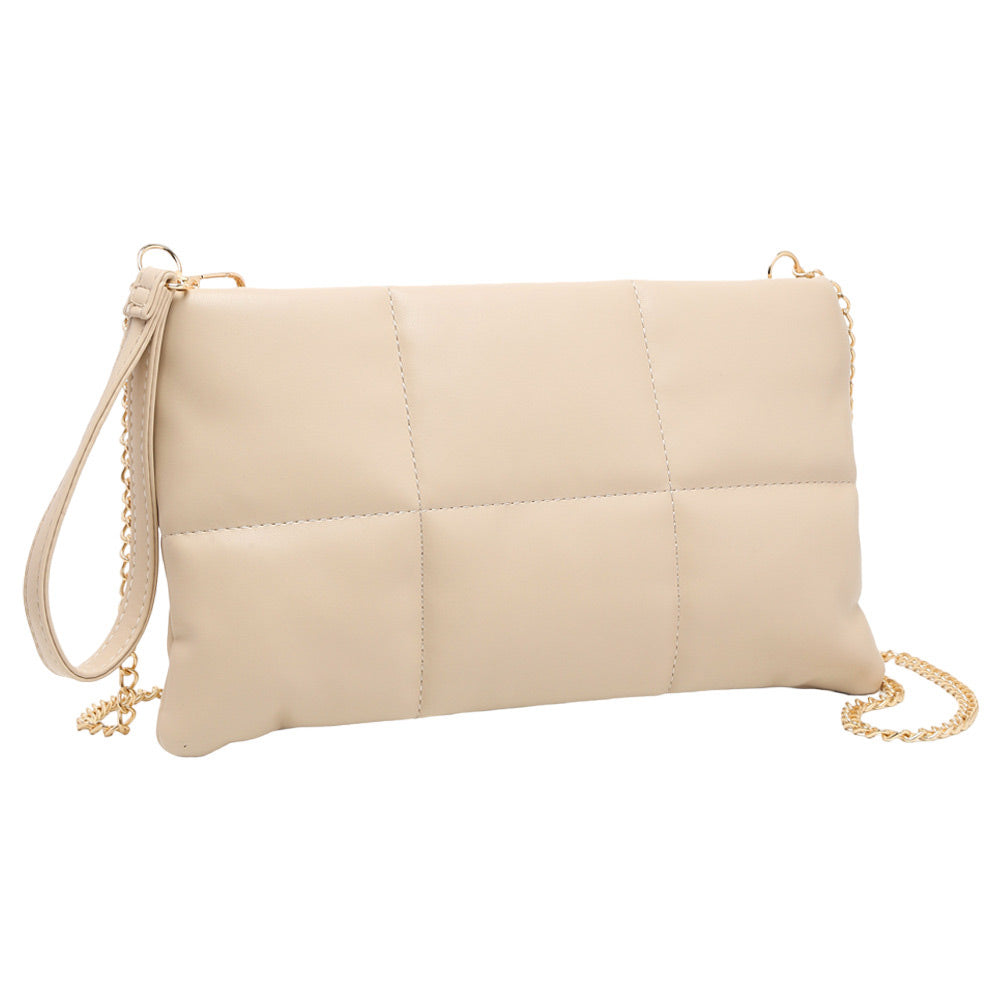Quilted Solid Faux Leather Crossbody Bag Beige