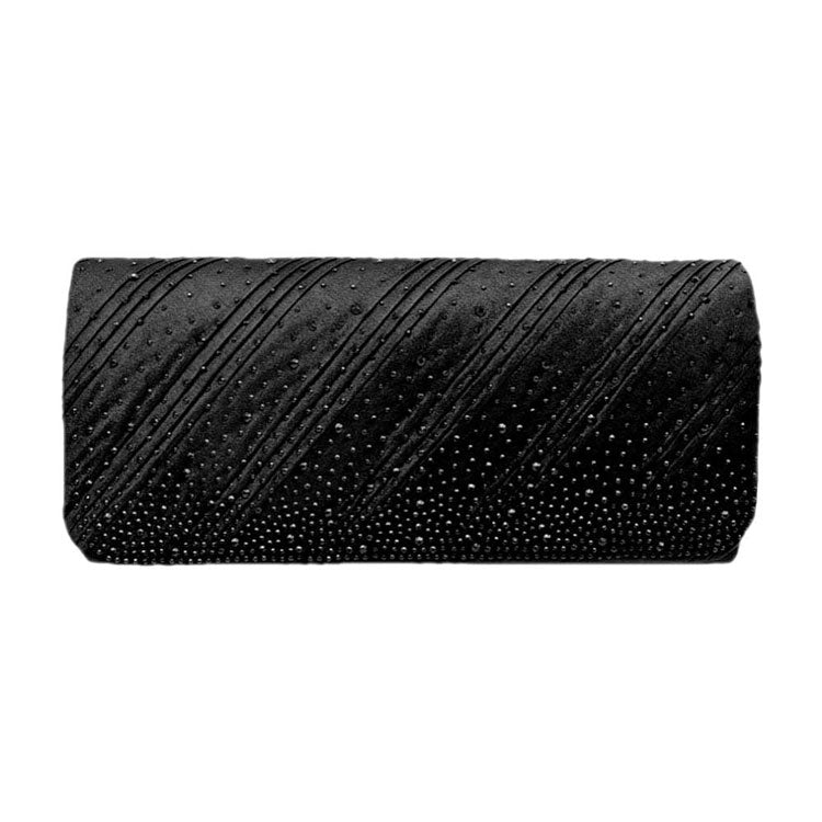 Diagonal Line Detailed Bling Evening Clutch Crossbody Bag Black