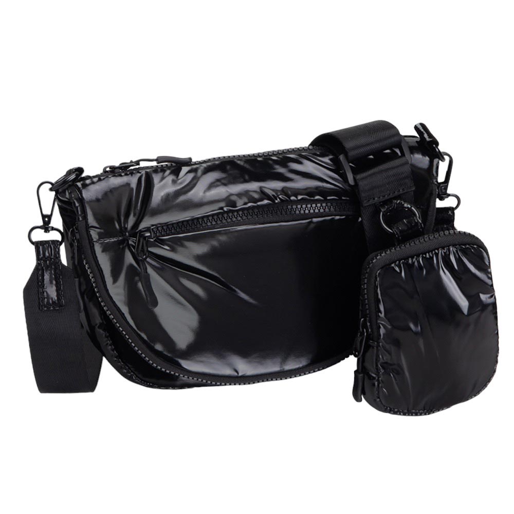 Glossy Puffer Half Moon Crossbody Bag Glossy Black