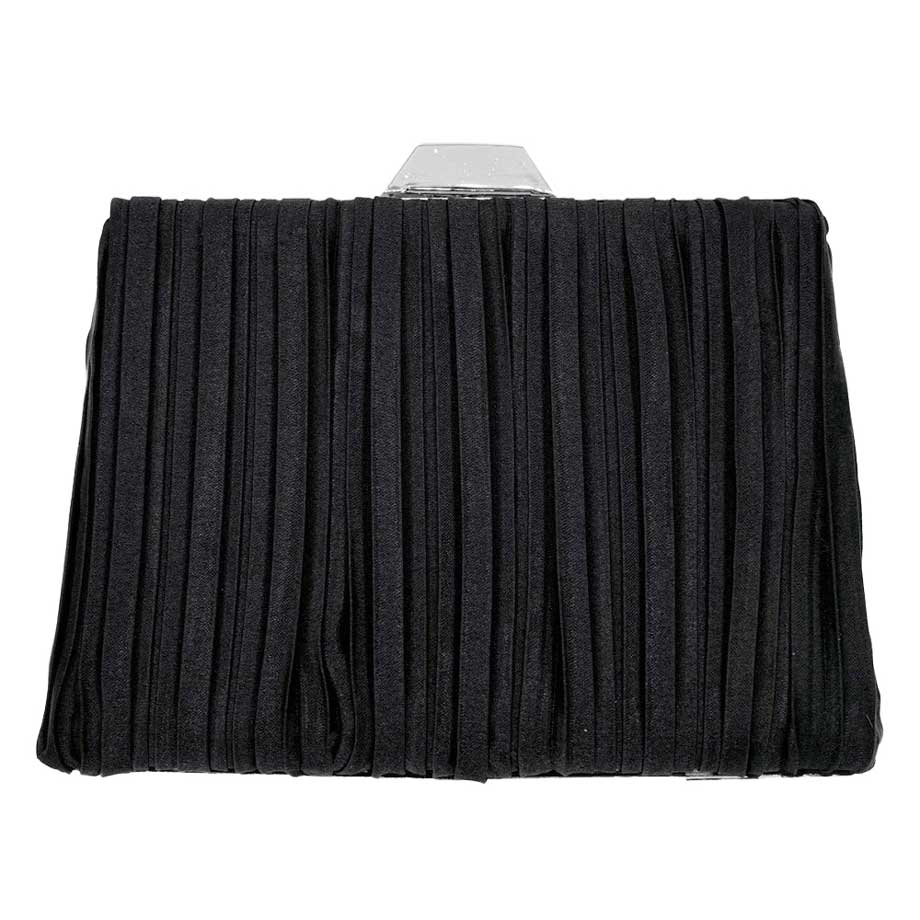 Pleated Evening Clutch Crossbody Bag Black