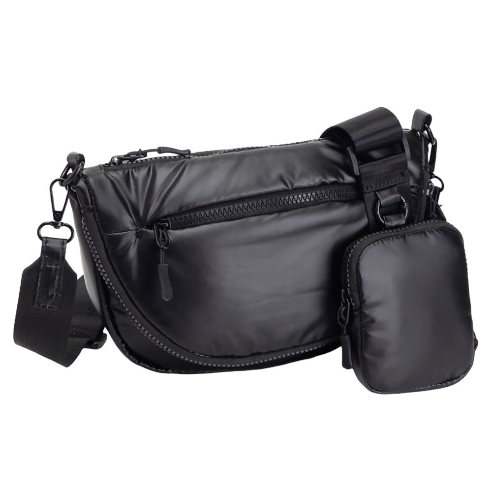 Puffer Half Moon Crossbody Bag Black