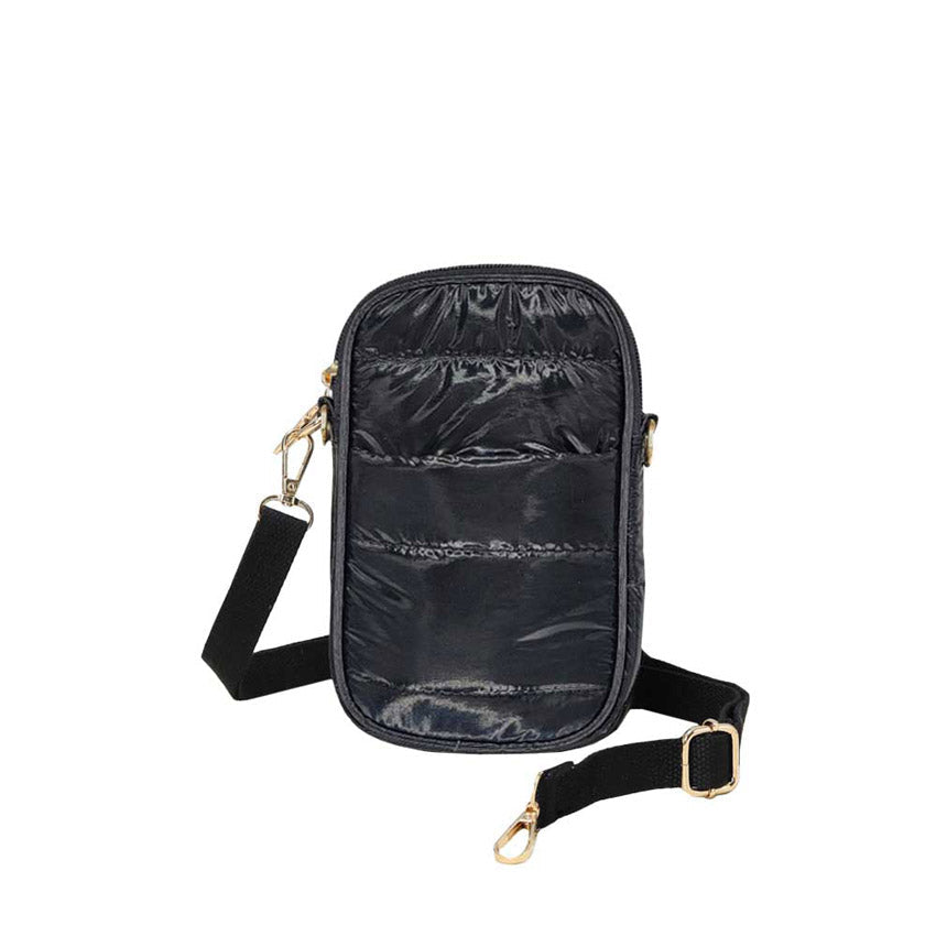 Glossy Puffer Rectangle Crossbody Bag Black