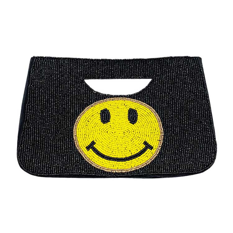 Smile Seed Beaded Tote Crossbody Bag Black