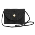 Solid Color With Pearl Button Straw Micro Crossbody Bag Black