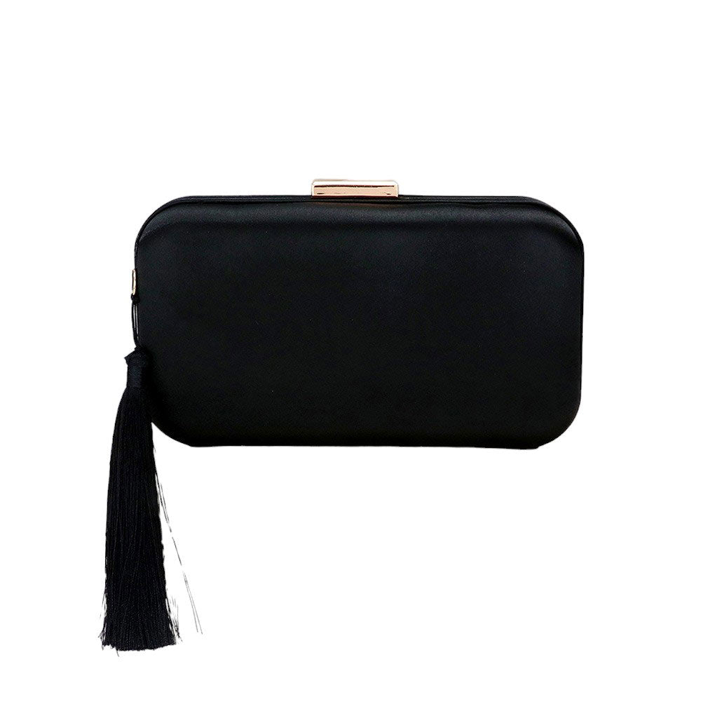 Tassel Pointed Solid Clutch Crossbody Bag Black