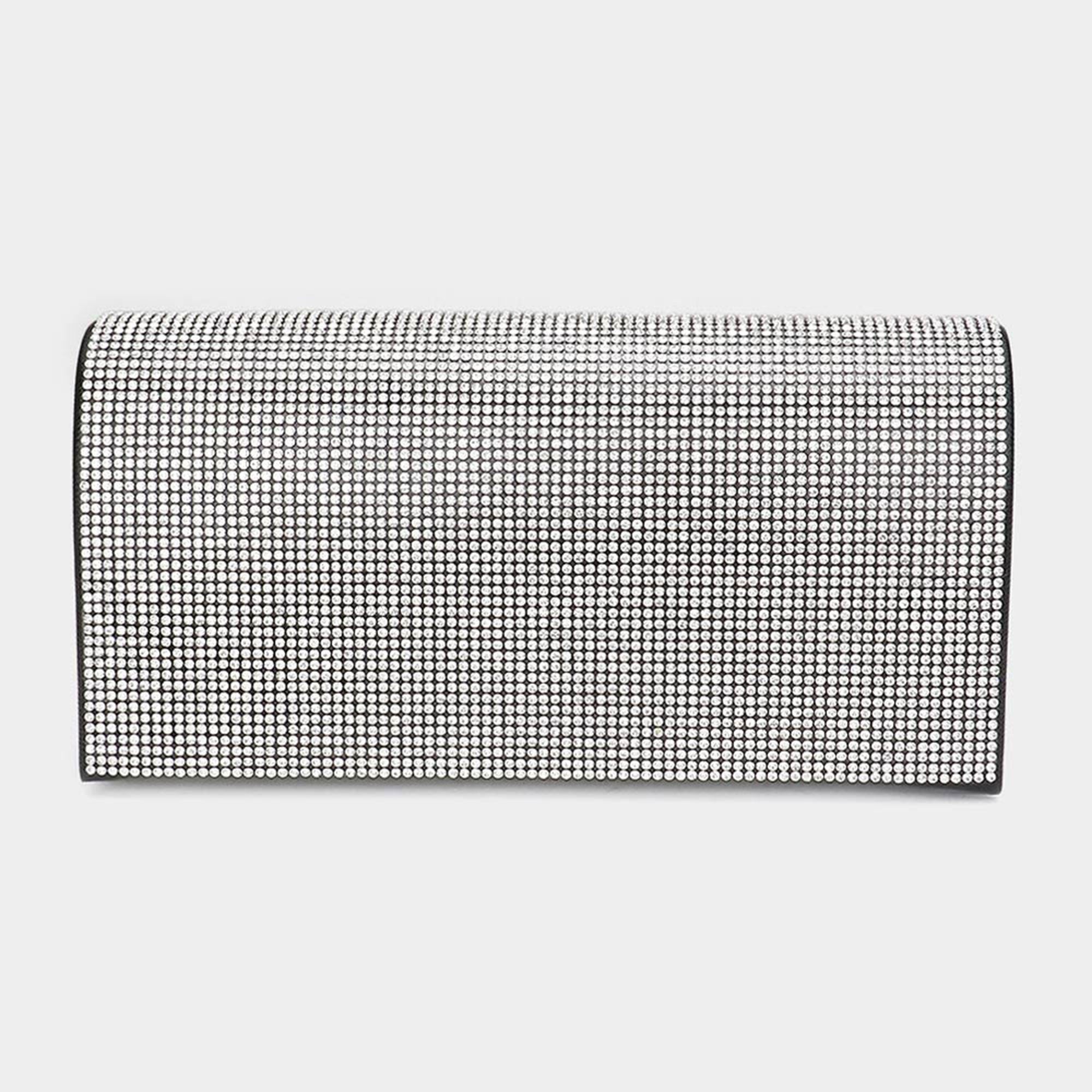 Bling Solid Evening Clutch Crossbody Bag Black Clear