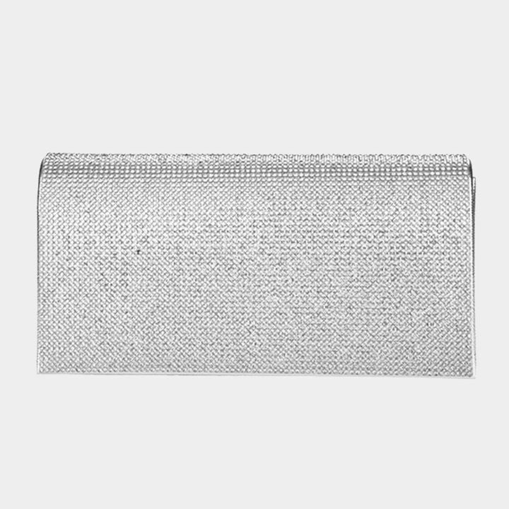 Bling Solid Evening Clutch Crossbody Bag Silver