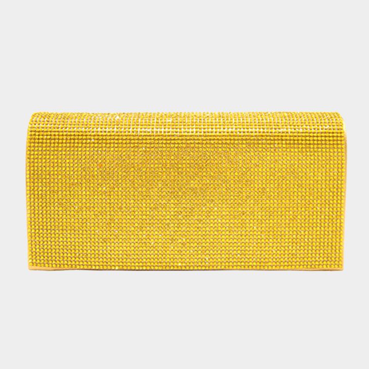 Bling Solid Evening Clutch Crossbody Bag Yellow