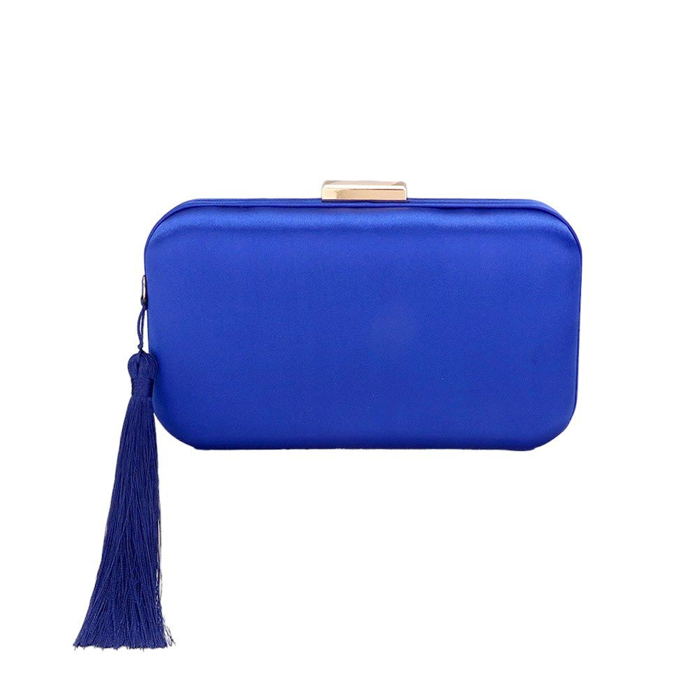 Tassel Pointed Solid Clutch Crossbody Bag Blue