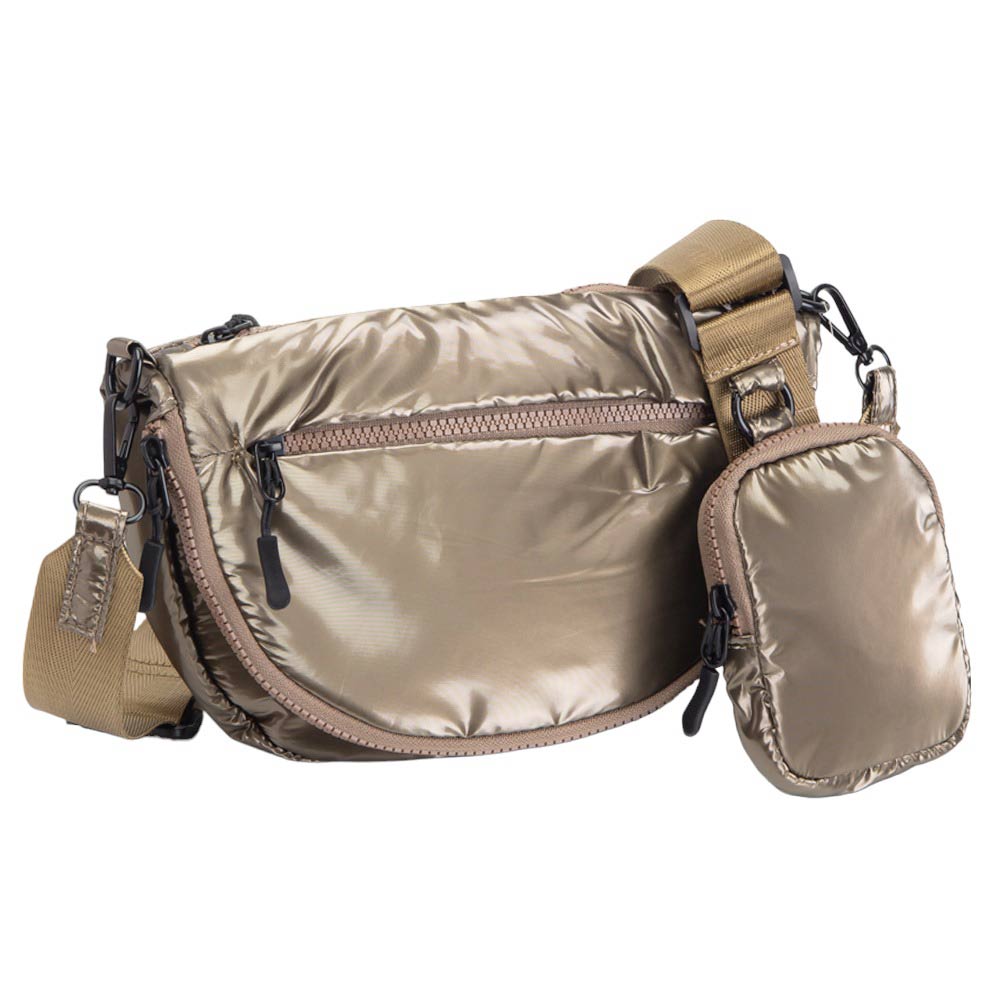 Glossy Puffer Half Moon Crossbody Bag Glossy Bronze
