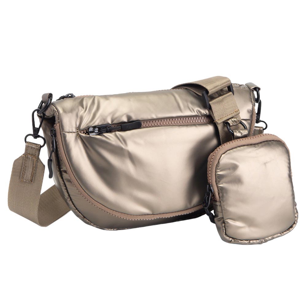 Puffer Half Moon Crossbody Bag Bronze