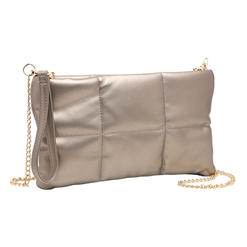 Quilted Solid Faux Leather Crossbody Bag Bronze