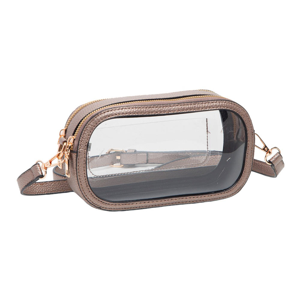 Solid Faux Leather Transparent Rectangle Crossbody Bag Bronze