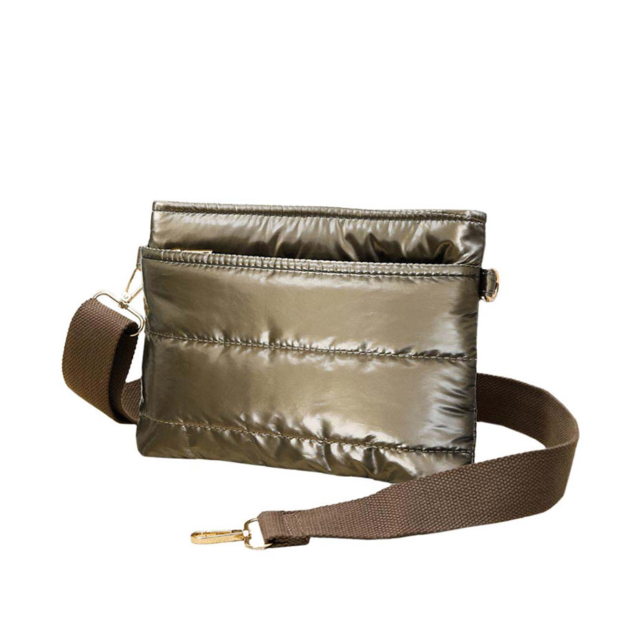 Glossy Solid Puffer Crossbody Bag Bronze