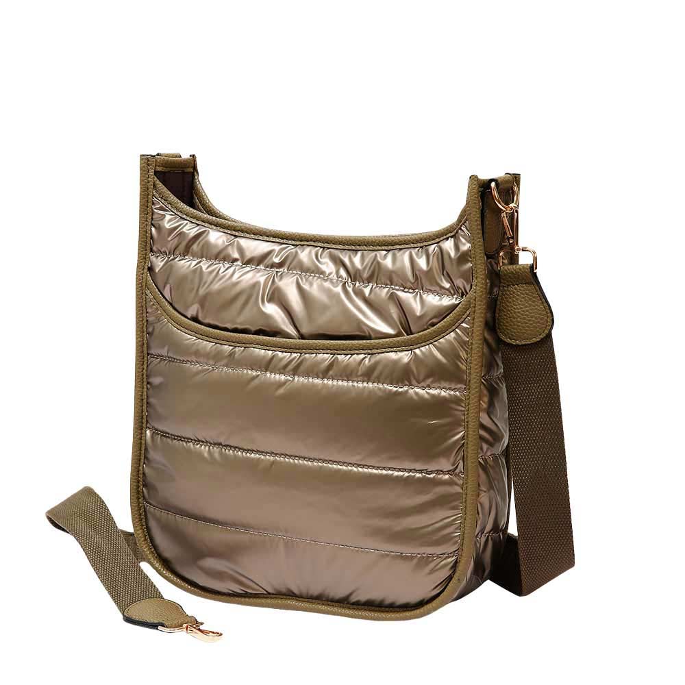 Solid Quilted Shiny Puffer Crossbody Bag Bronze
