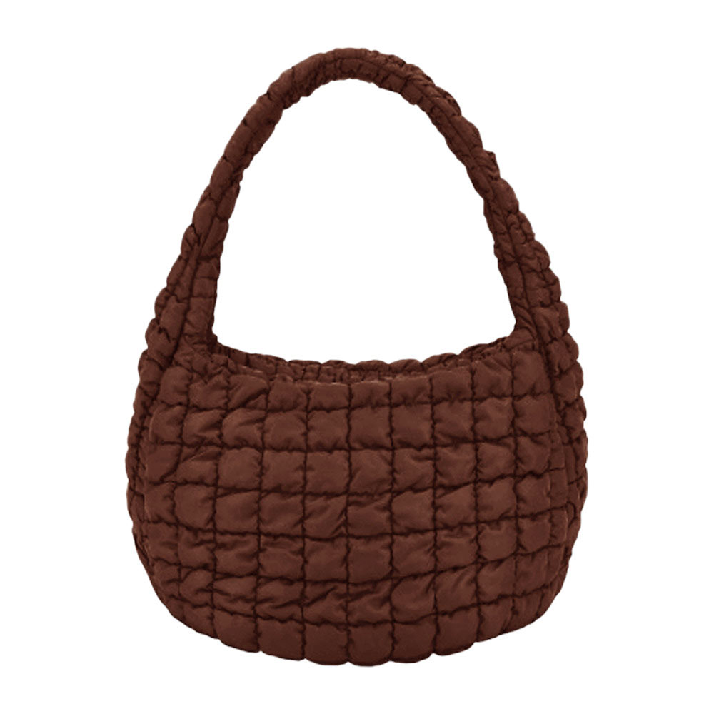 Quilted Puffer Shoulder Crossbody Bag Brown