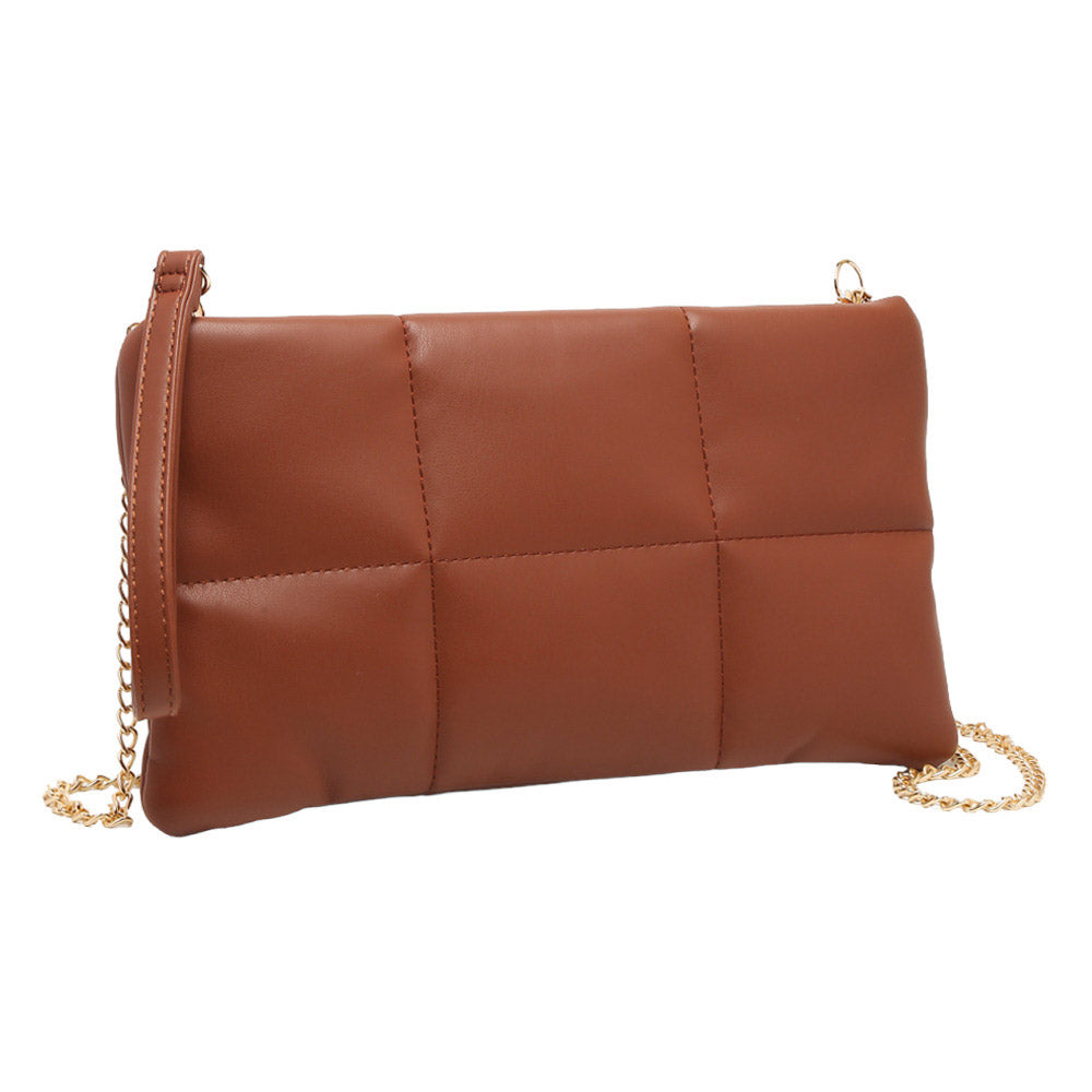 Quilted Solid Faux Leather Crossbody Bag Brown