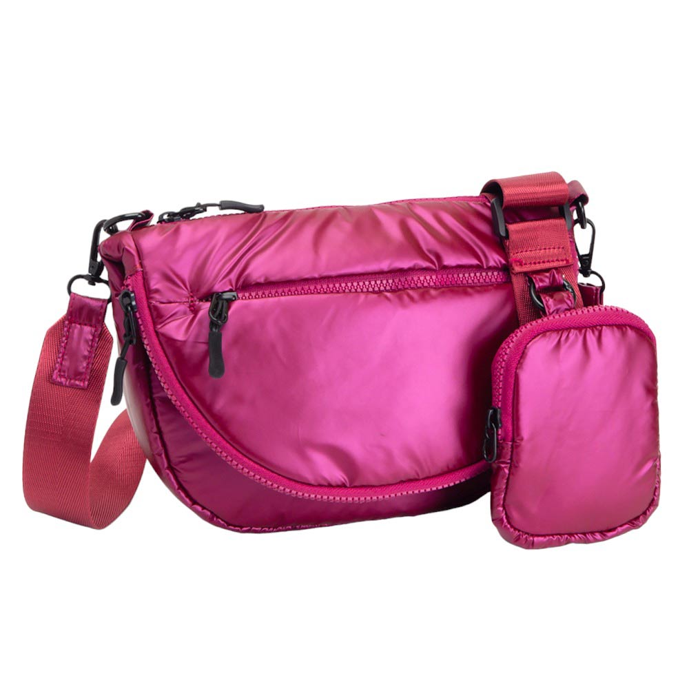Glossy Puffer Half Moon Crossbody Bag Glossy Burgundy