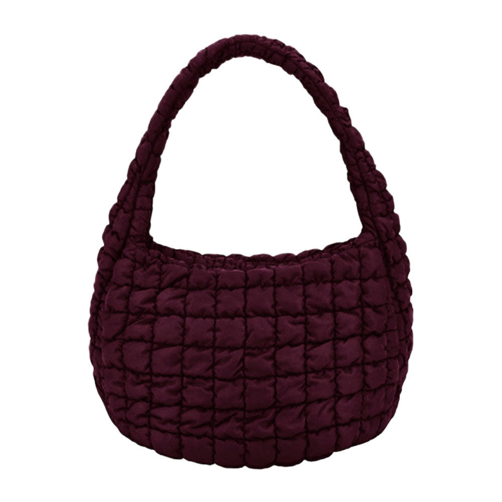 Quilted Puffer Shoulder Crossbody Bag Burgundy