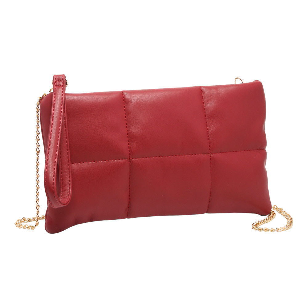 Quilted Solid Faux Leather Crossbody Bag Burgundy