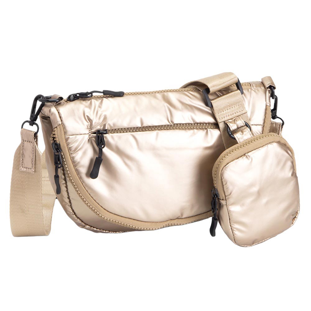 Glossy Puffer Half Moon Crossbody Bag Glossy Copper