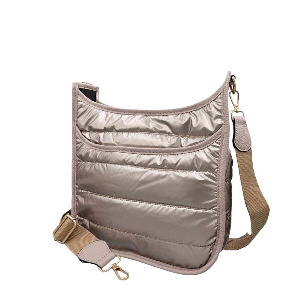 Solid Quilted Shiny Puffer Crossbody Bag Copper