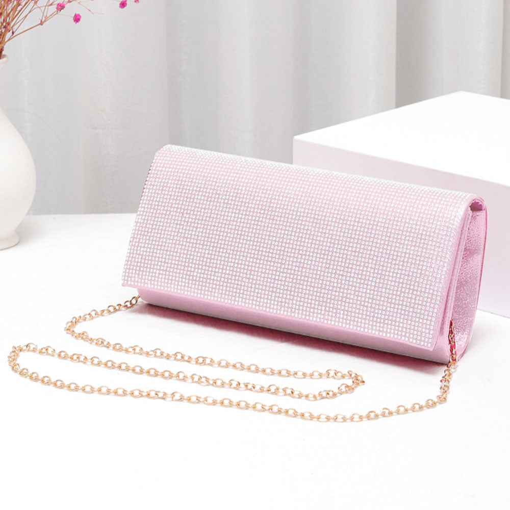 Bling Solid Evening Clutch Crossbody Bag Clear, Light, Pink