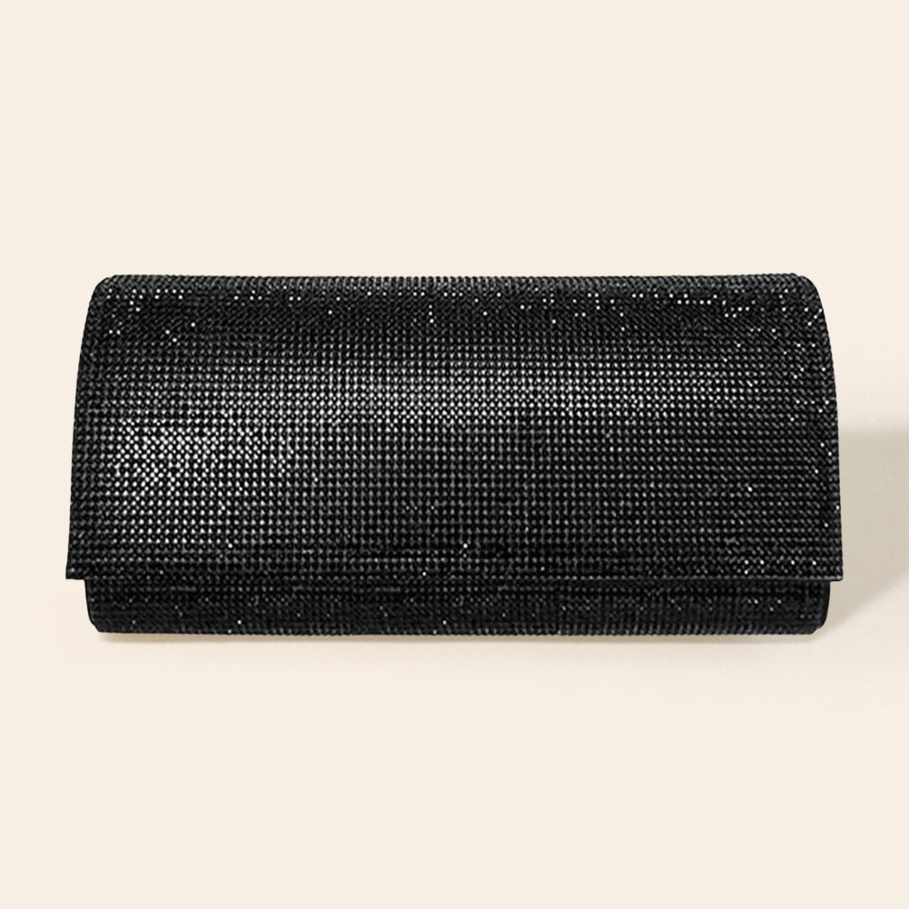 Bling Solid Evening Clutch Crossbody Bag Black