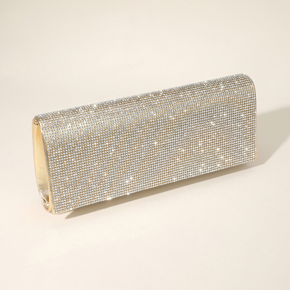 Bling Solid Evening Clutch Crossbody Bag Clear, Rose Gold