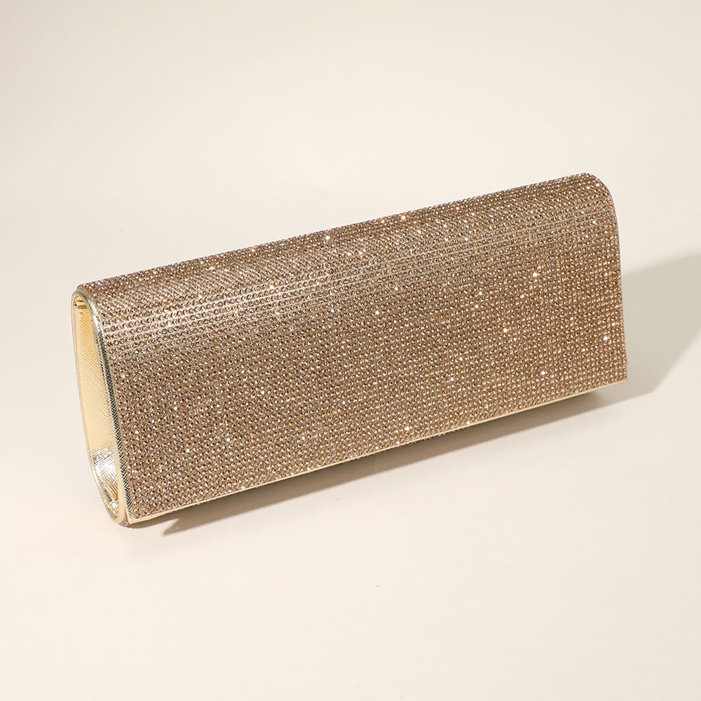 Bling Solid Evening Clutch Crossbody Bag Gold