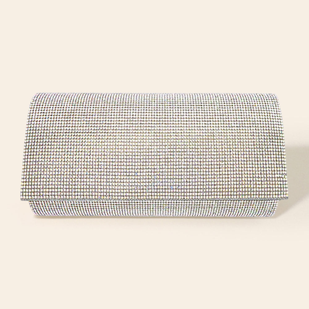 Bling Solid Evening Clutch Crossbody Bag AB, Silver