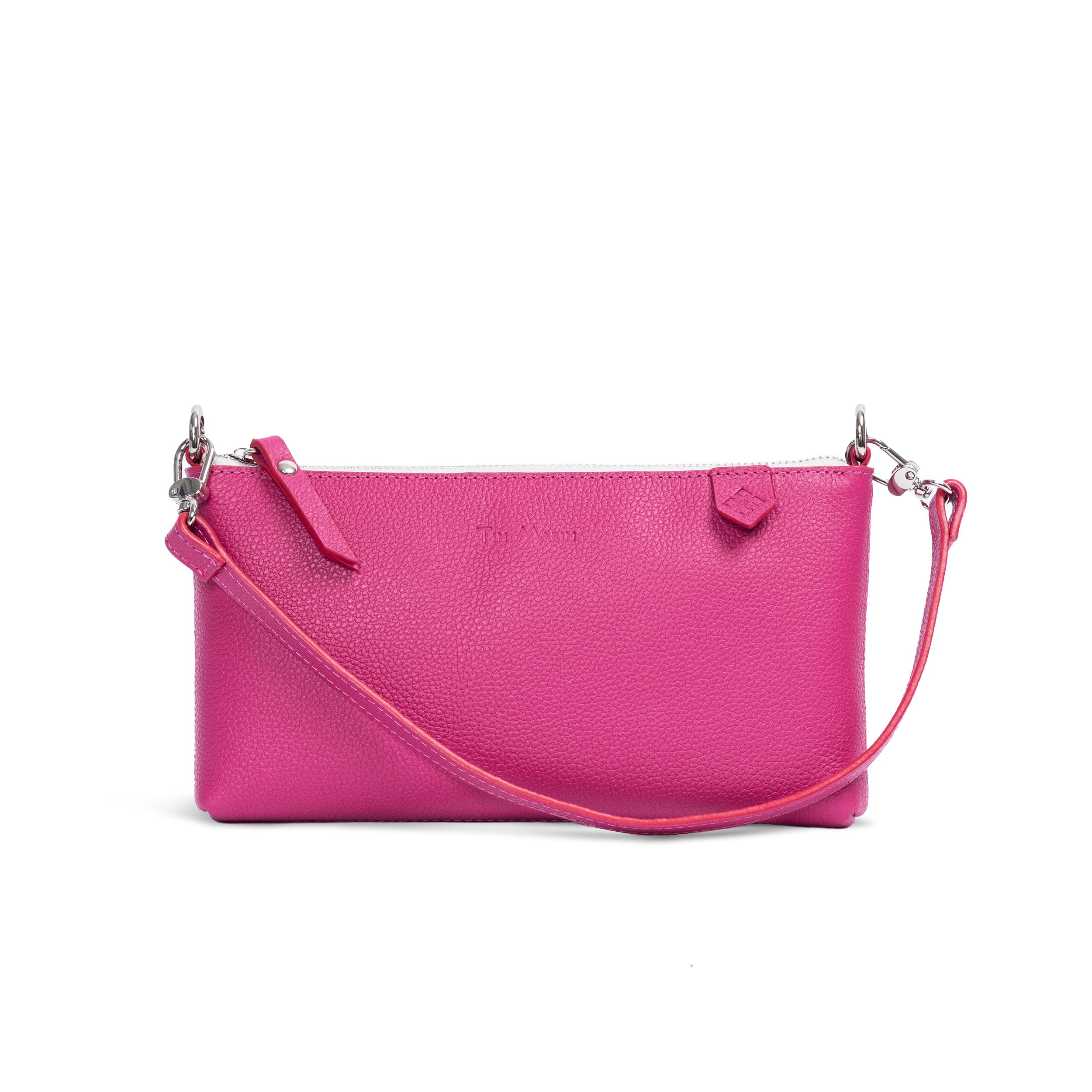 Elia Convertible Leather Bag – Clutch, Shoulder & Crossbody hot pink