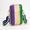 Faux Leather Mardi Gras Sparkle Front Small Crossbody Bag Gold