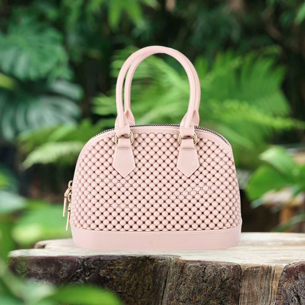 Solid Jelly Rubber Tote / Crossbody Bag Beige