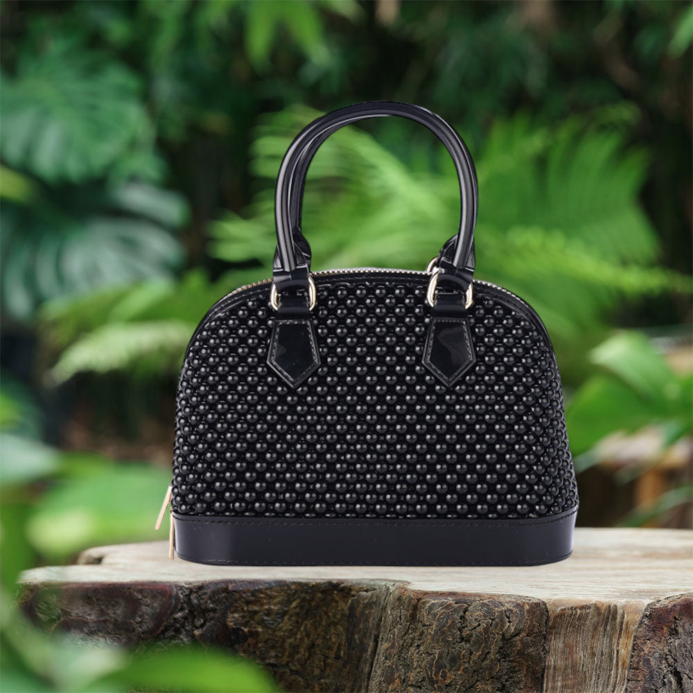 Solid Jelly Rubber Tote / Crossbody Bag Black
